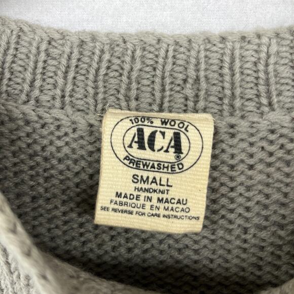 ACA Sweater Mens S 100% Wool Hand Knit Pullover Jumper Brown VTG 80s - Picture 5 of 14